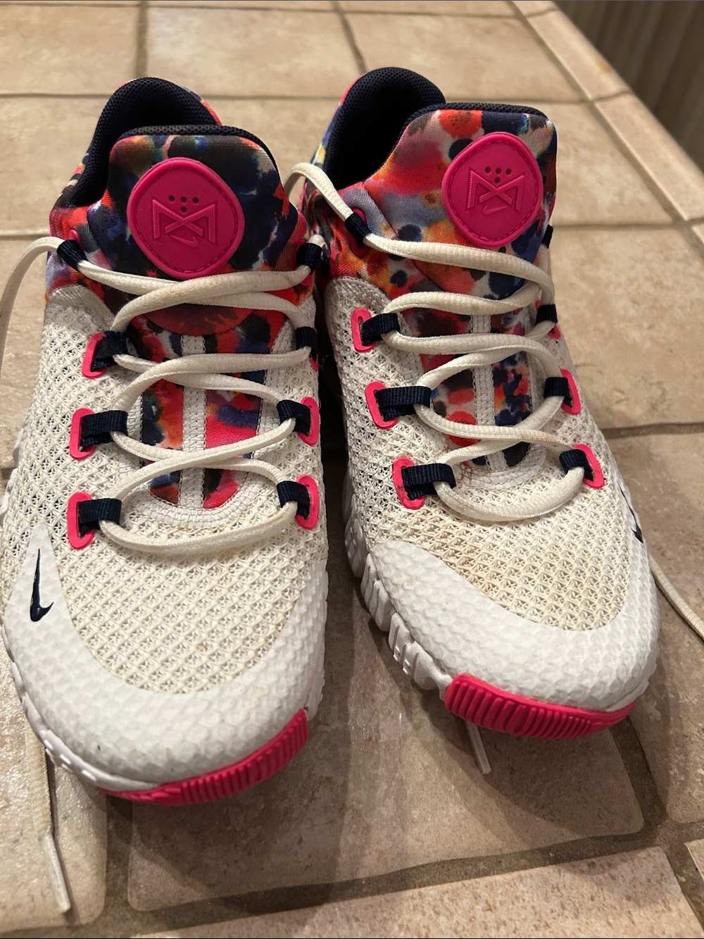 Nike Kids White Sneakers with Hot Pink and Navy Accents
